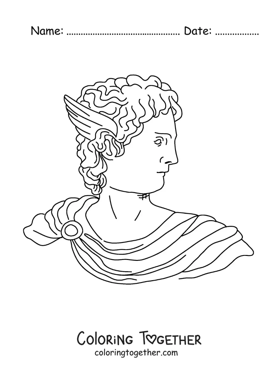Coloring page of the face of the god Hermes