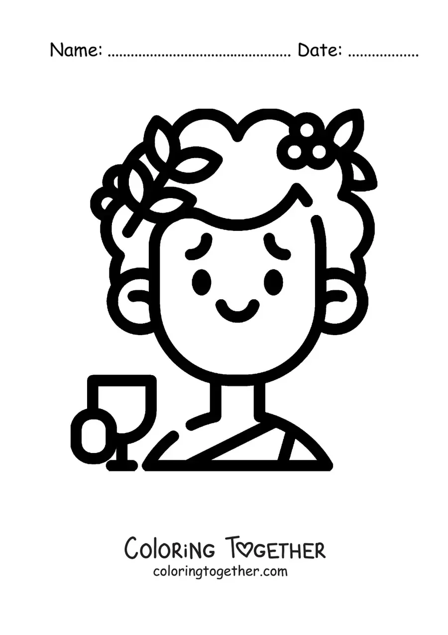 Coloring page of the god of wine Dionysus, animated