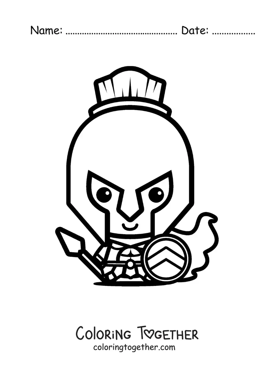 Coloring page of the Greek god Ares, kawaii style