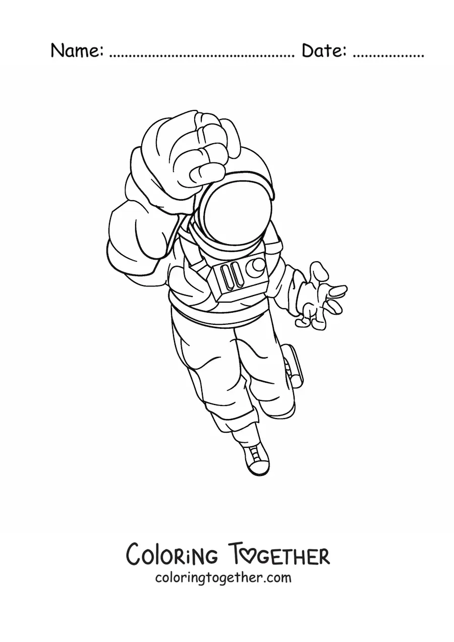 Coloring page of an astronaut in a spacesuit in a fighting pose
