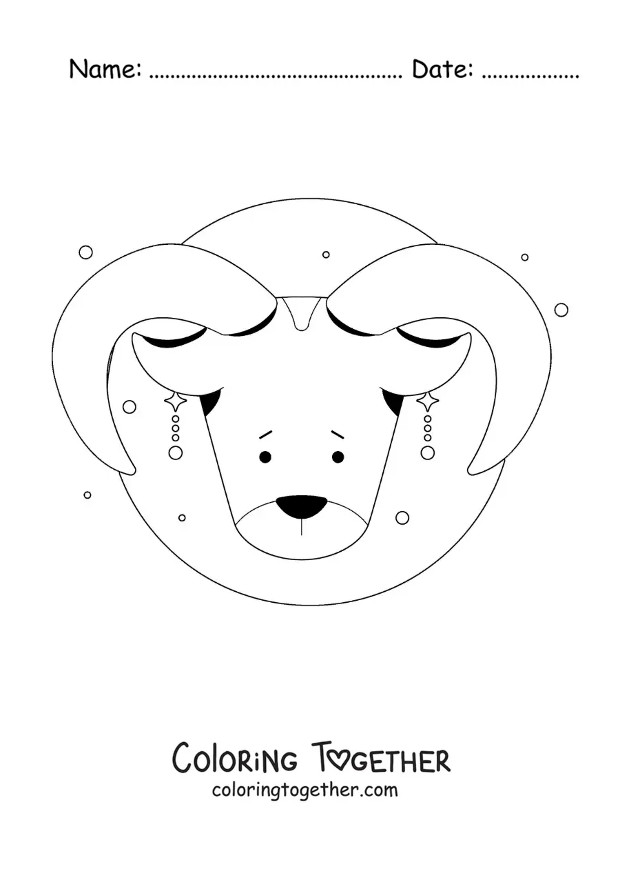 Coloring page of the Aries sign, cartoon style