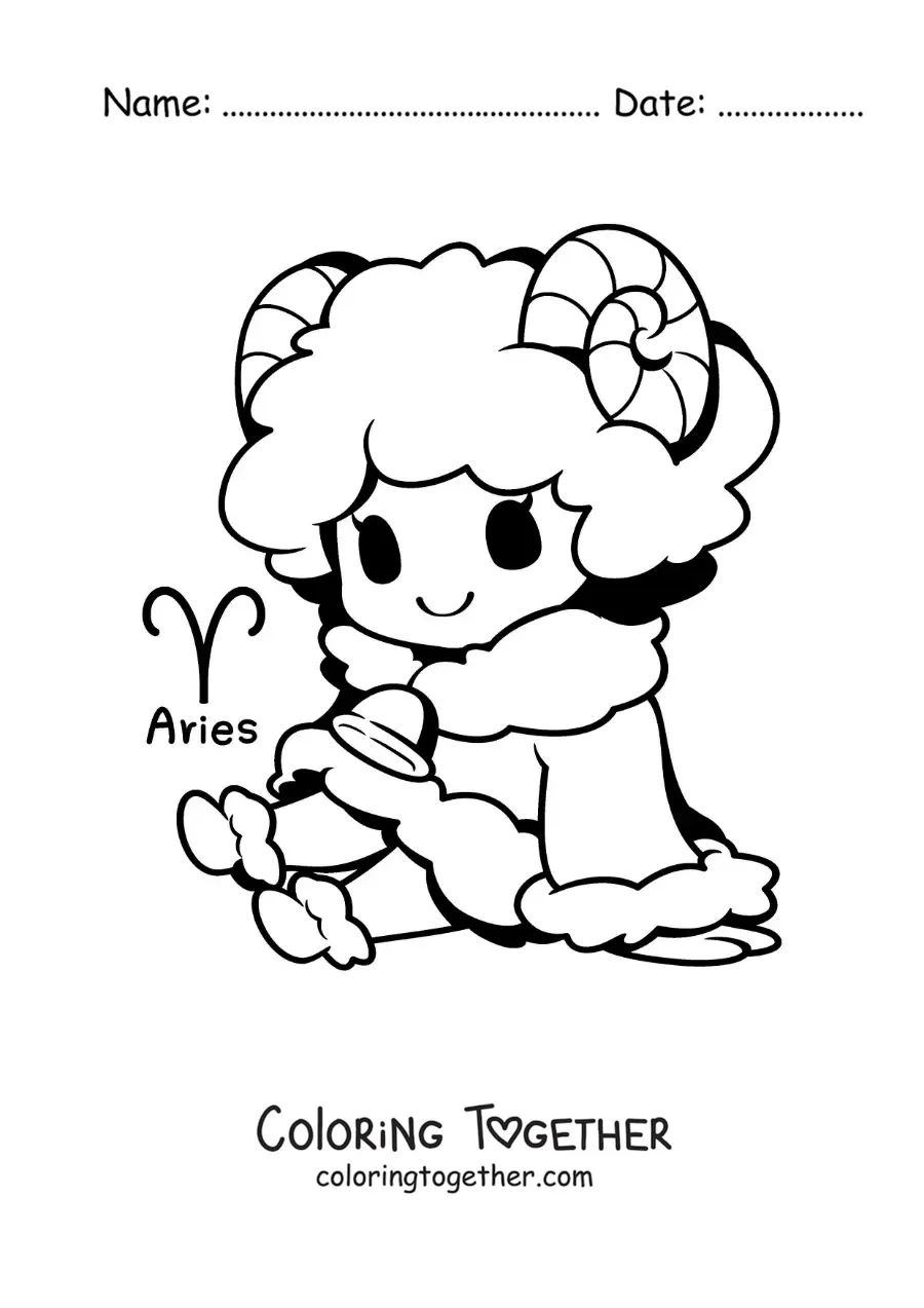 Coloring page of an Aries sign character, kawaii cartoon style