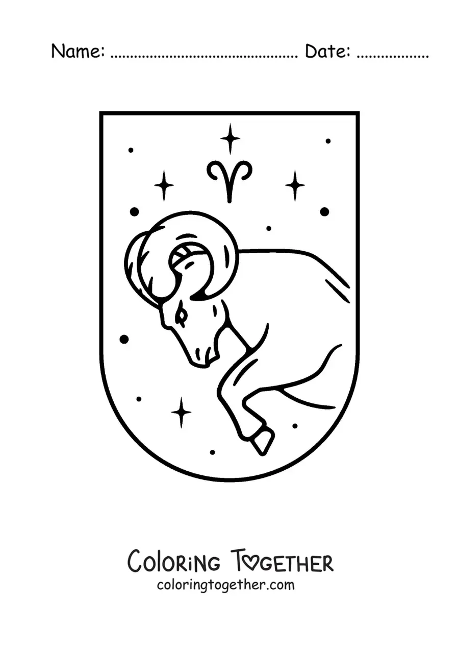 Coloring page of the ram of the Aries sign with the ram symbol