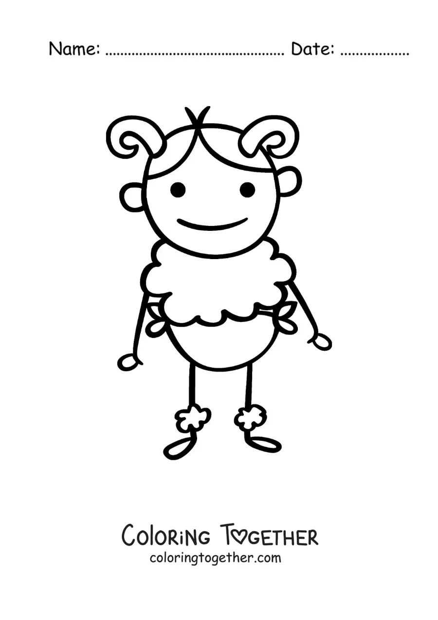 Coloring page of a cartoon Aries sign character