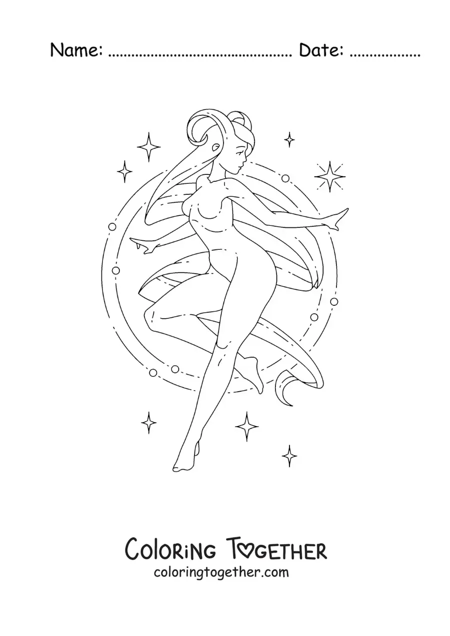 Coloring page of an Aries sign girl