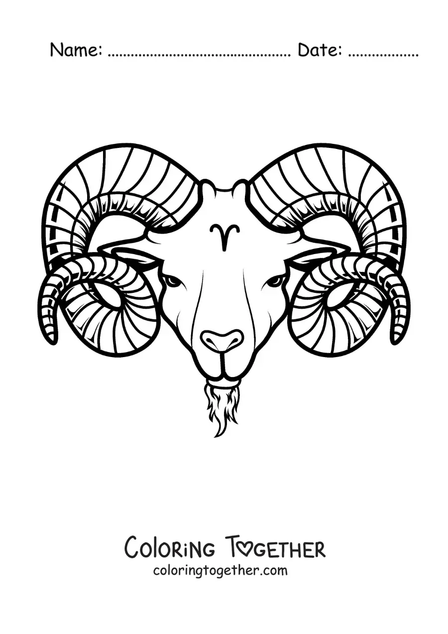Coloring page of an easy ram of Aries with the ram symbol