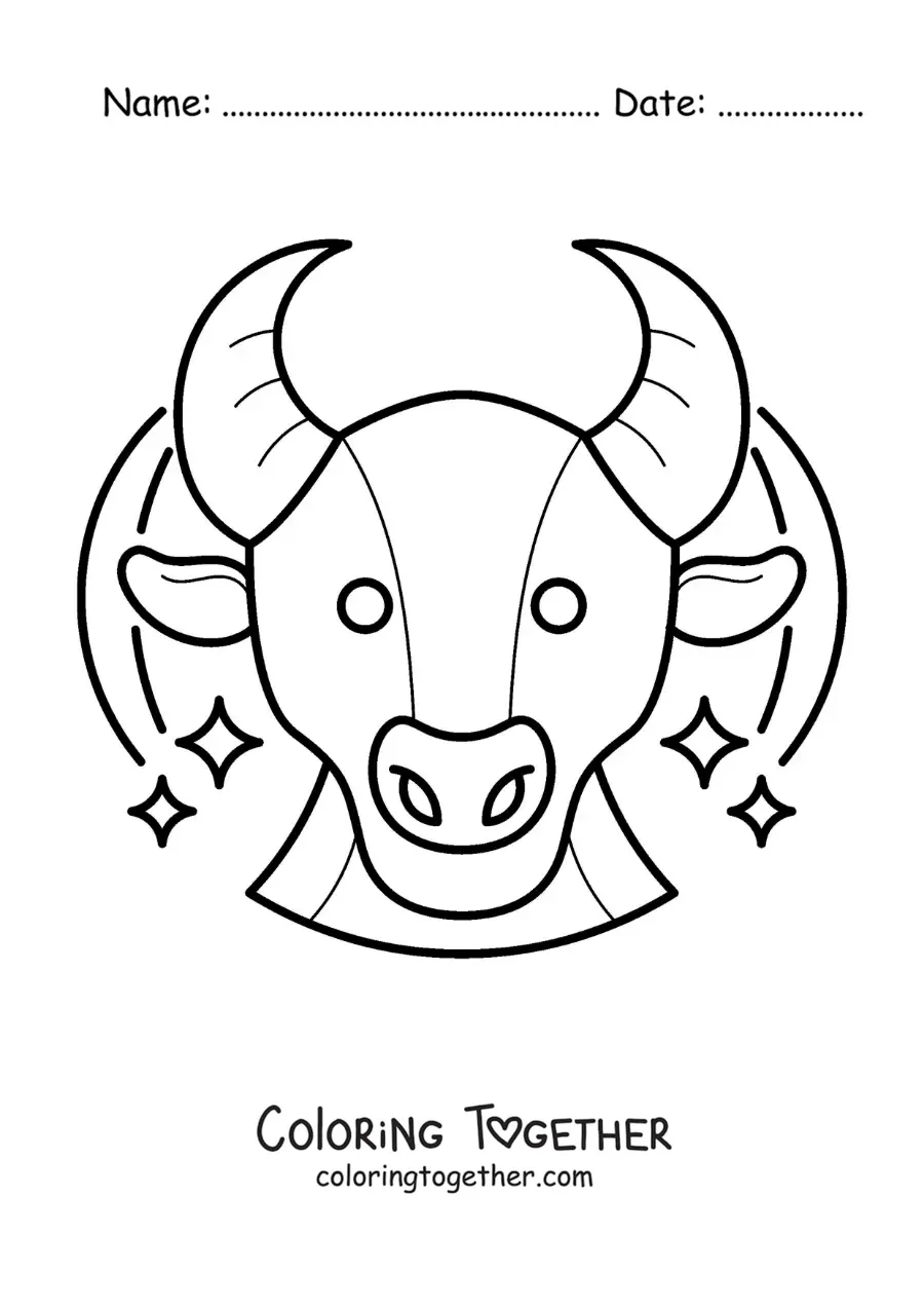 Coloring page of the head of the bull of the Taurus zodiac sign