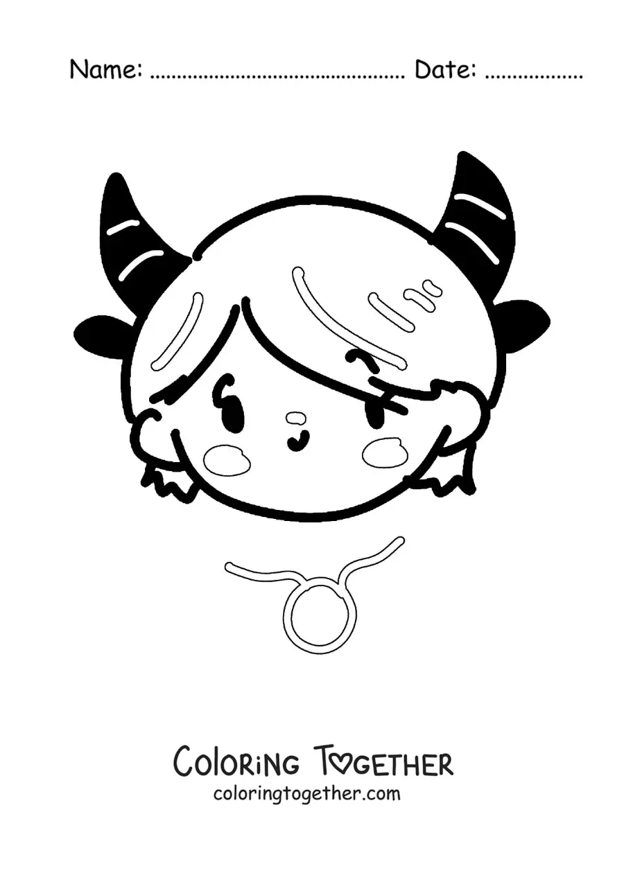Coloring page of a Taurus sign girl, kawaii style