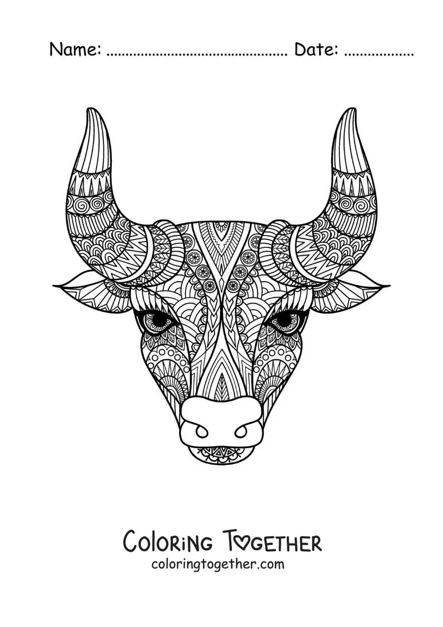 Coloring page of a mandala of the Taurus sign