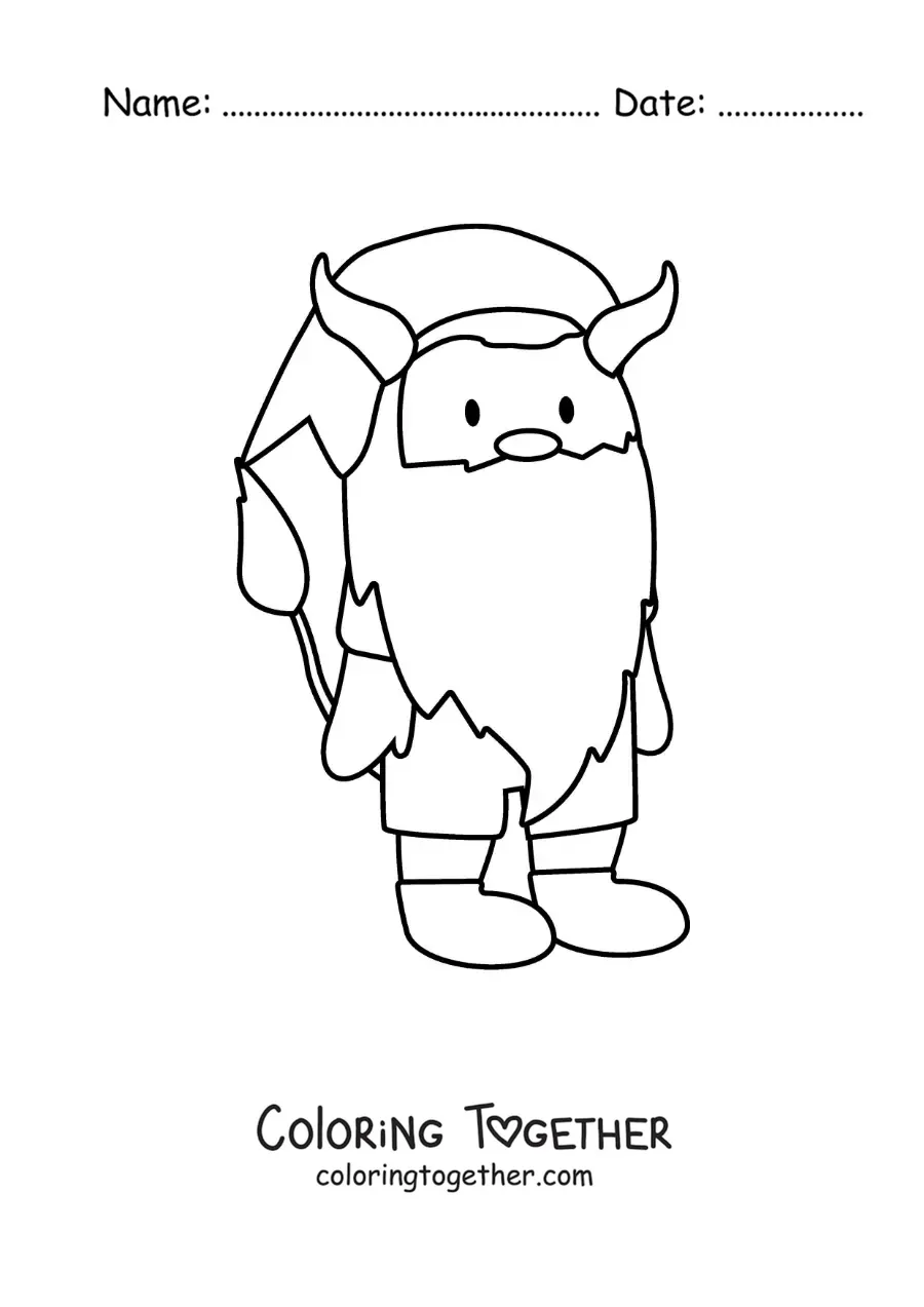 Coloring page of a Taurus sign gnome, kawaii cartoon style