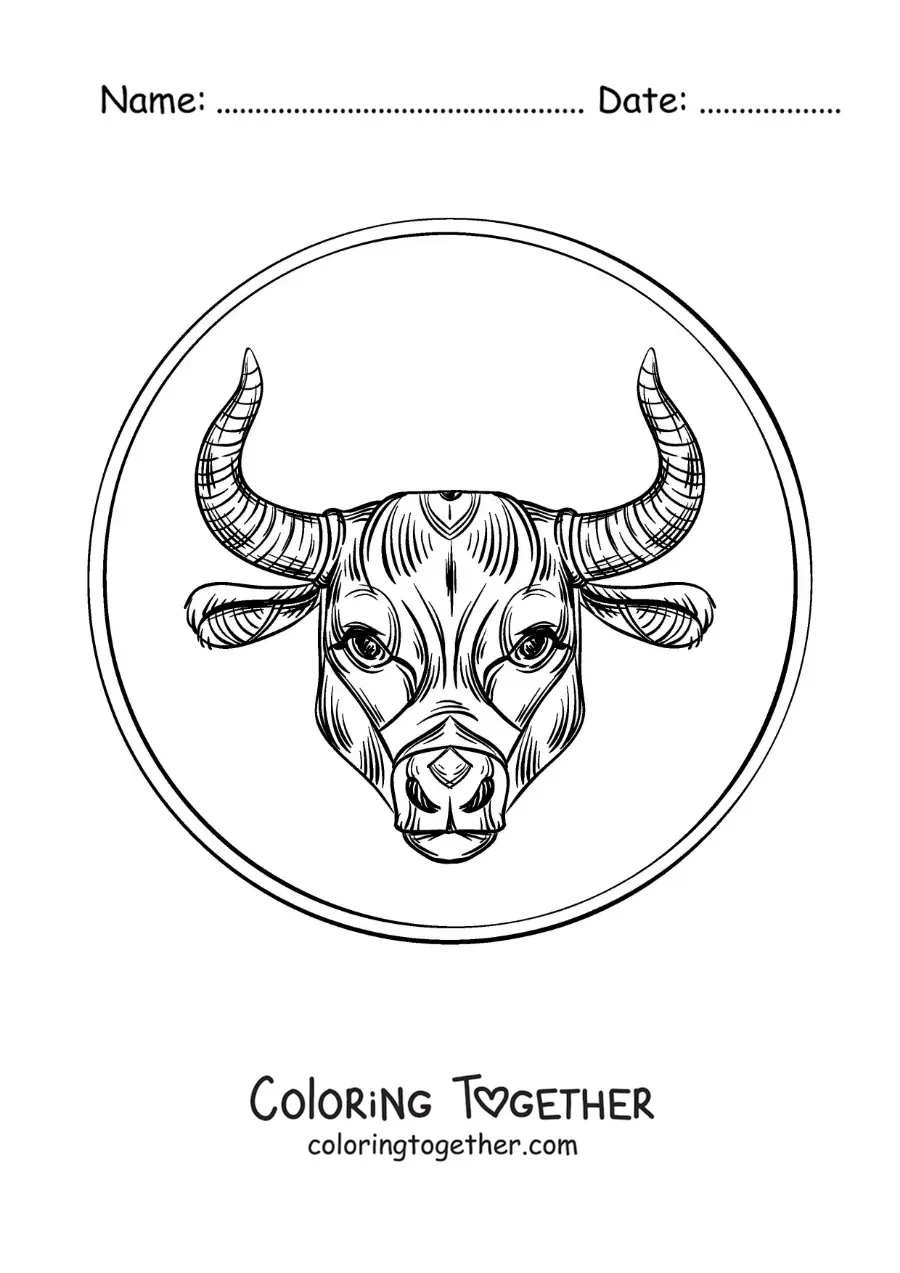 Coloring page of the bull of the Taurus sign, realistic style