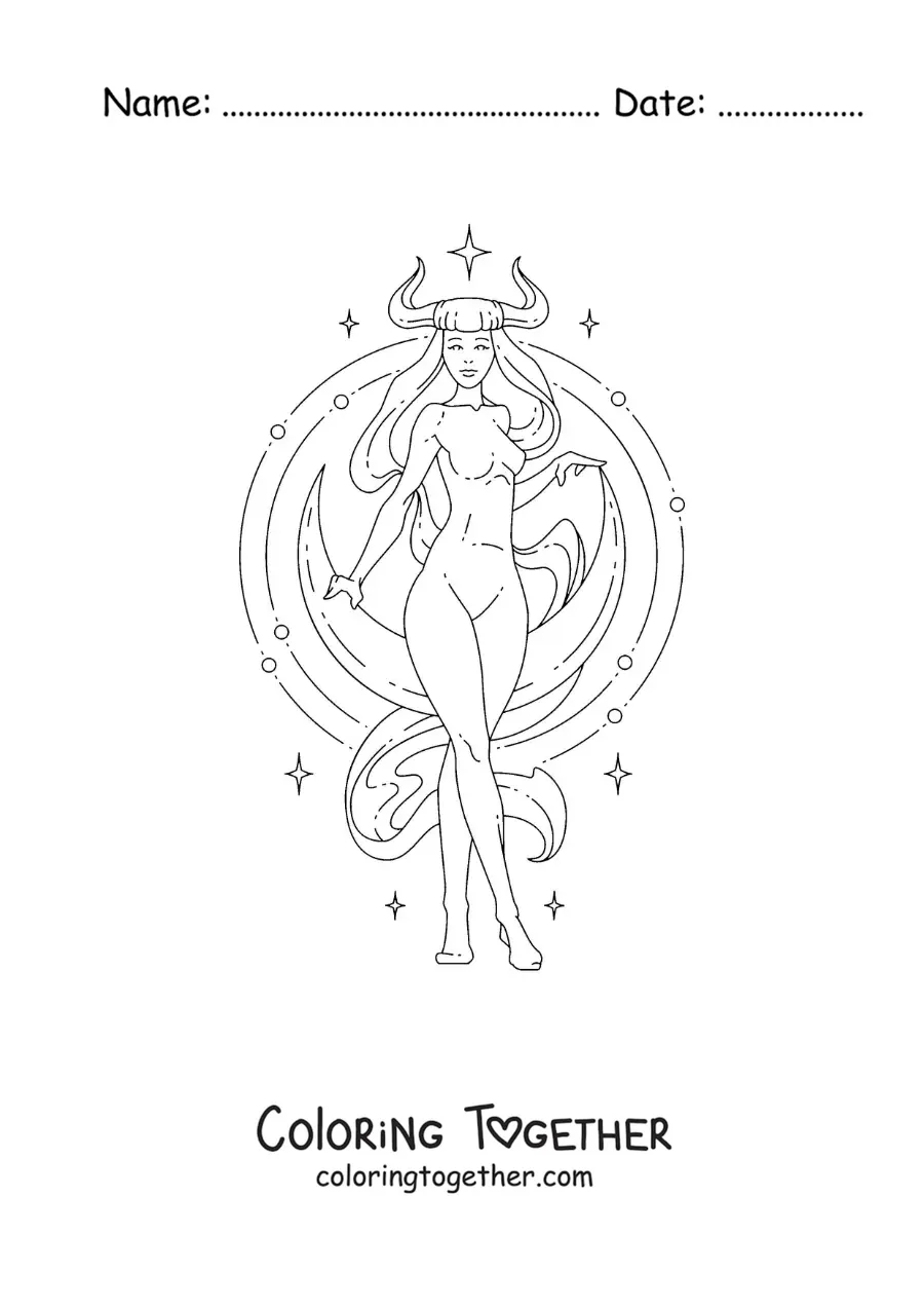 Coloring page of a Taurus sign girl