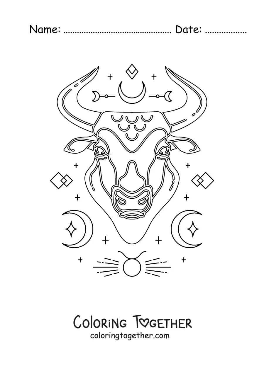 Coloring page of the symbols of Taurus the zodiac sign