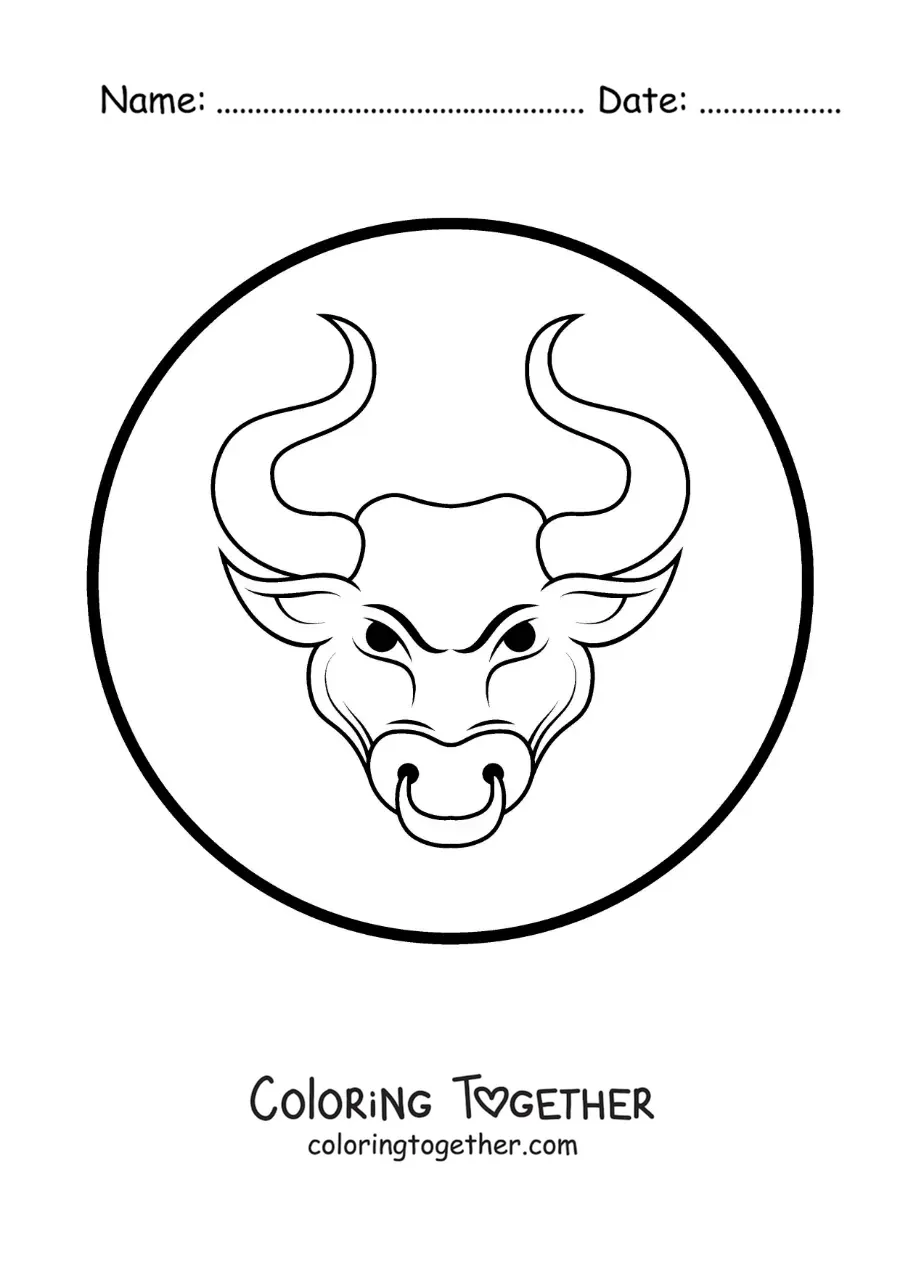 Coloring page of an easy cartoon bull of the Taurus sign