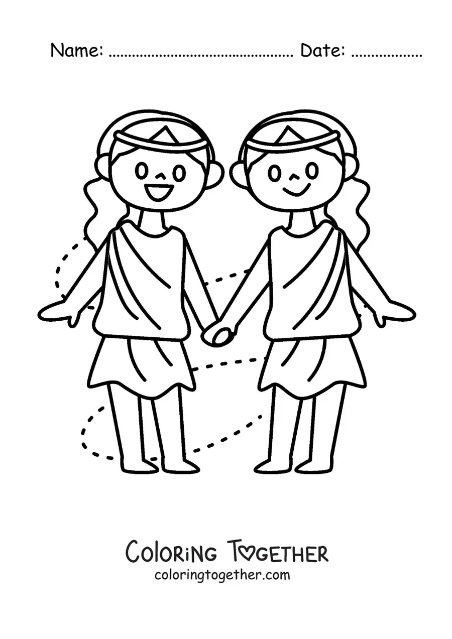 Coloring page of easy girls of the Gemini sign