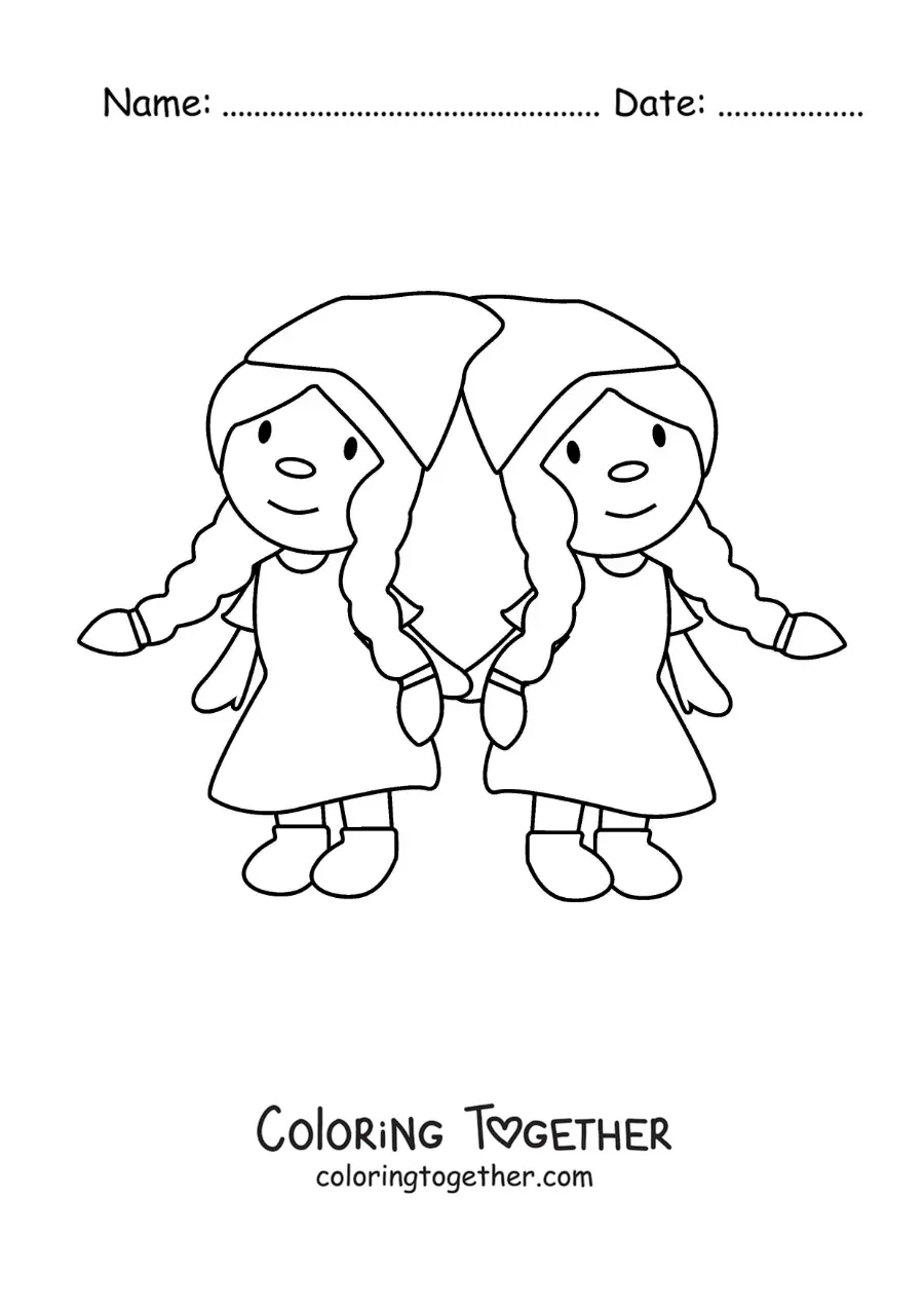 Coloring page of cartoon gnomes of the Gemini sign
