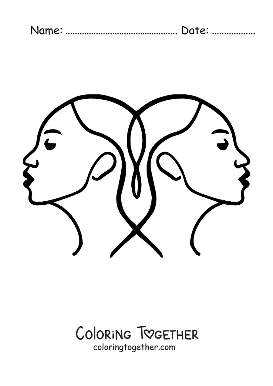 Coloring page of the Gemini sign, easy style