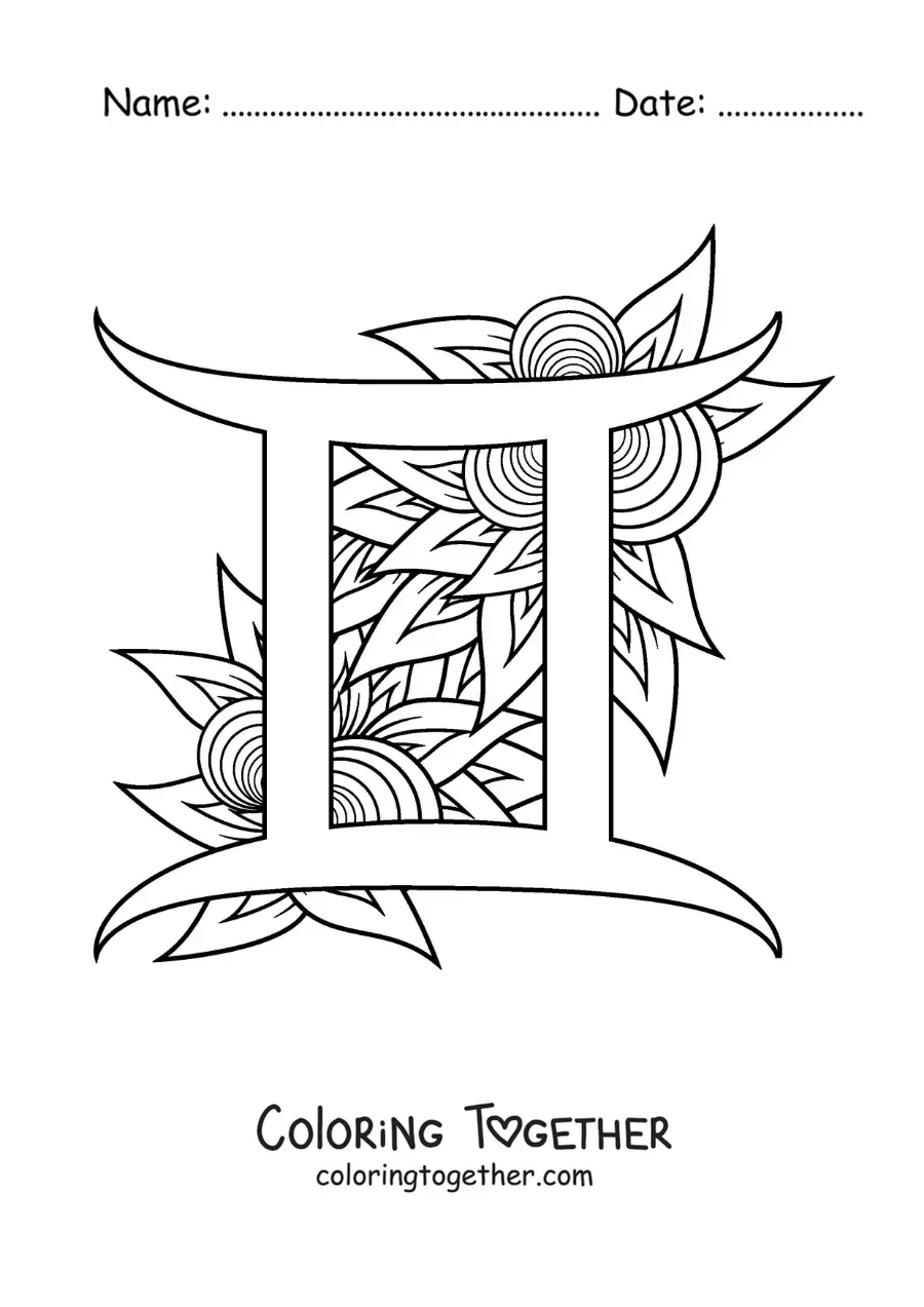 Coloring page of the symbol of the Gemini sign, large