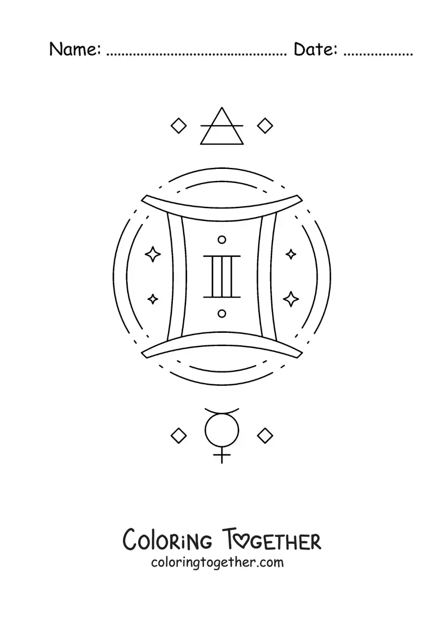 Coloring page of the symbol of Gemini