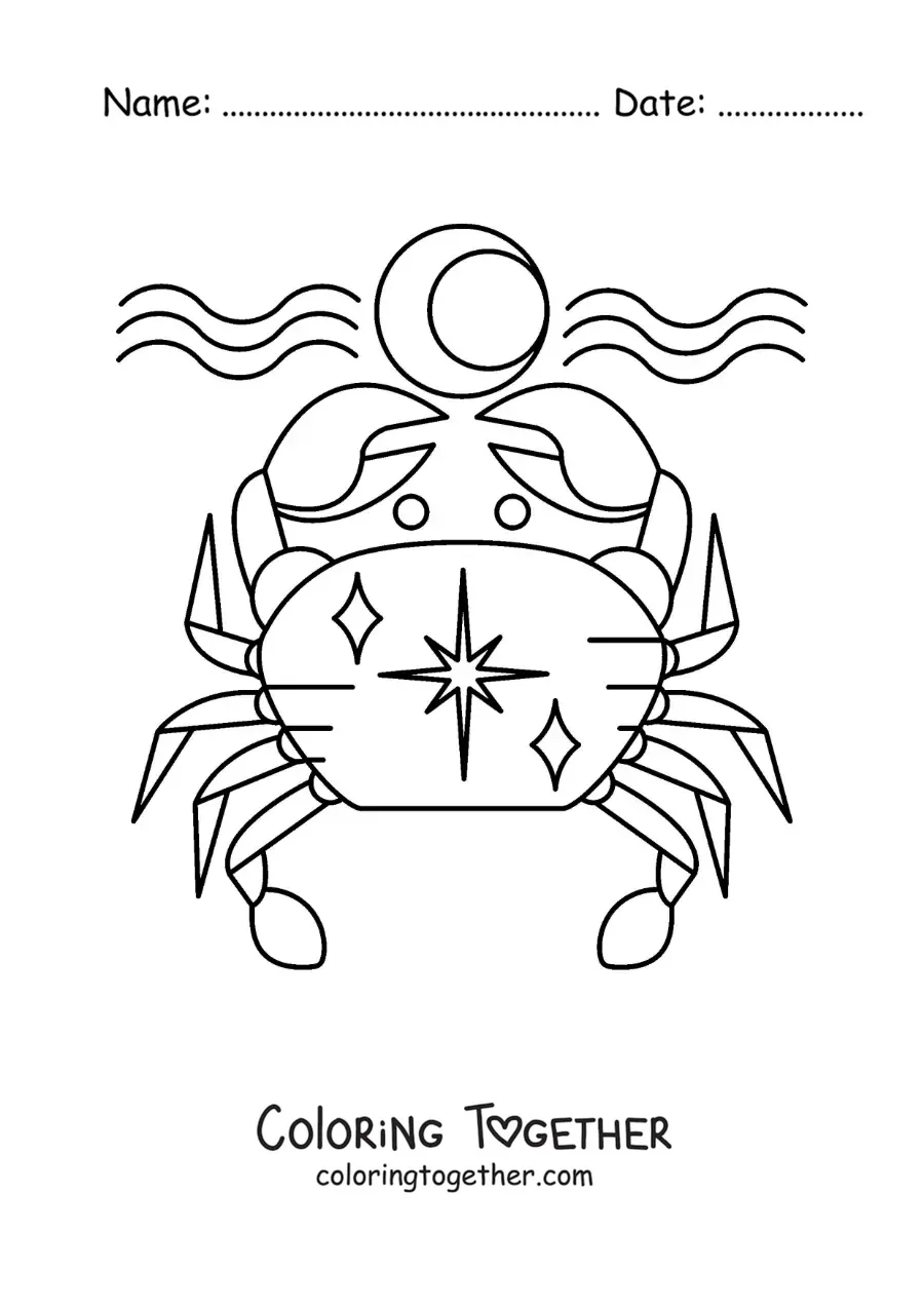 Coloring page of the crab of the Cancer zodiac sign