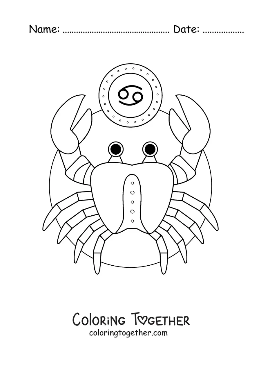 Coloring page of the Cancer zodiac sign, cartoon style