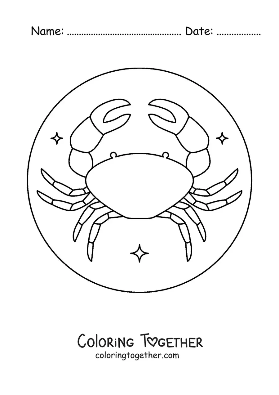 Coloring page of an easy Cancer sign crab