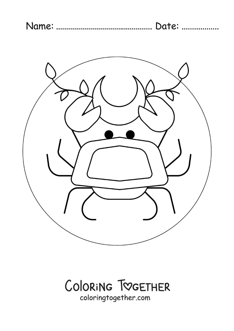 Coloring page of a Cancer sign crab with a moon