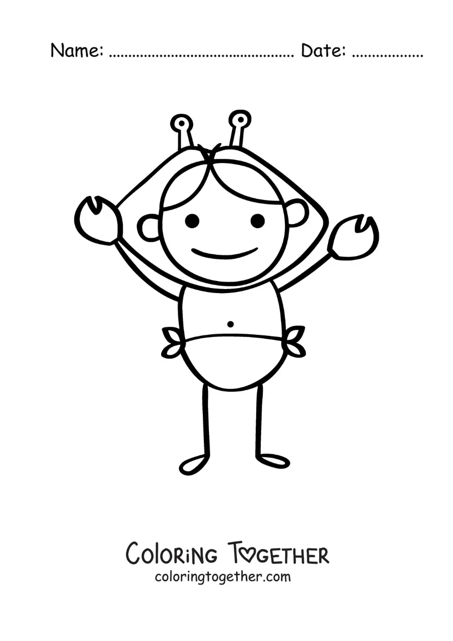 Coloring page of a cartoon Cancer sign character