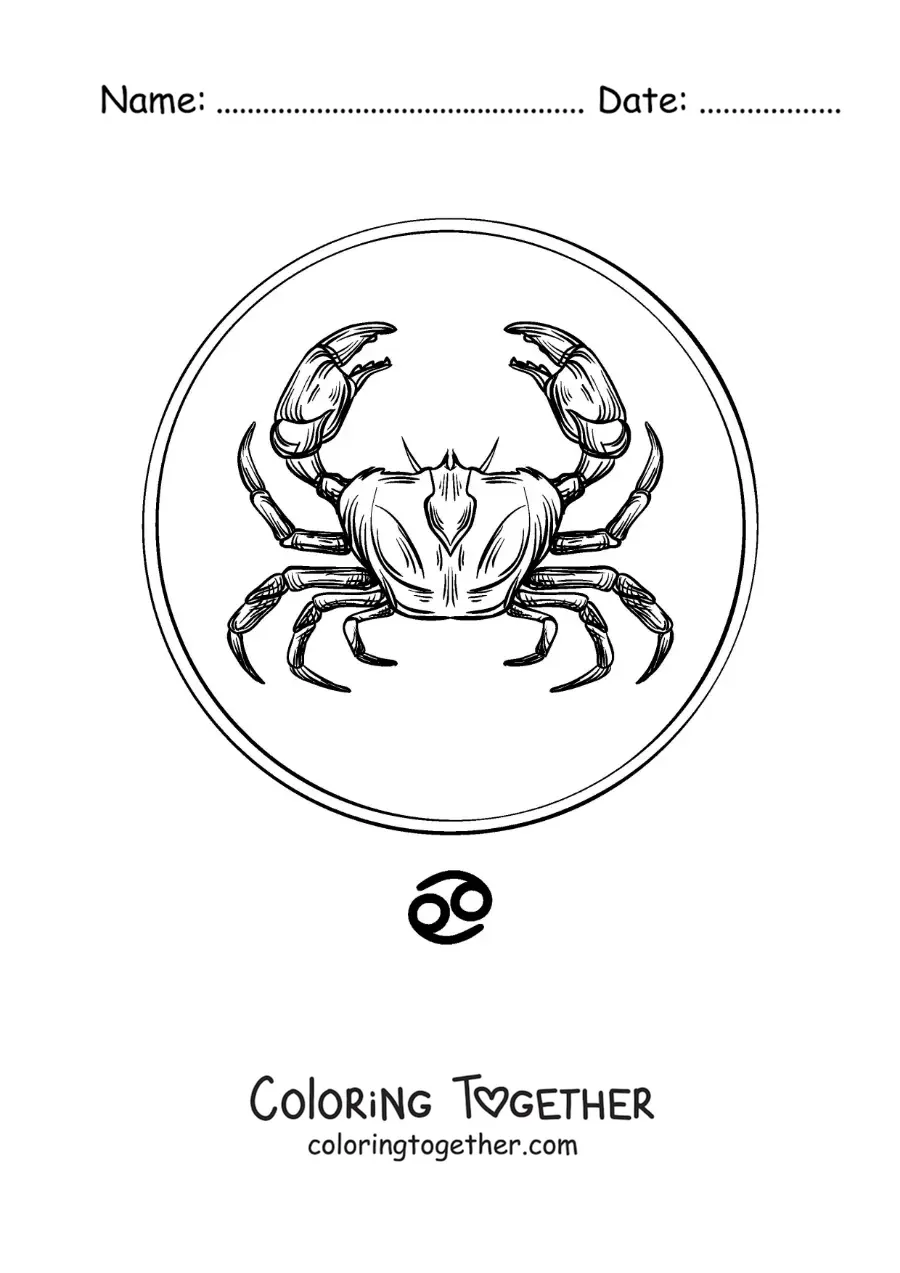 Coloring page of a realistic Cancer sign crab