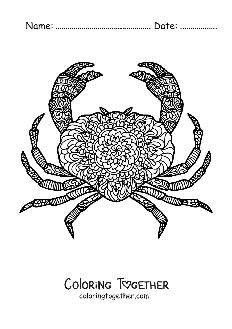 Coloring page of a mandala of a Cancer zodiac sign crab