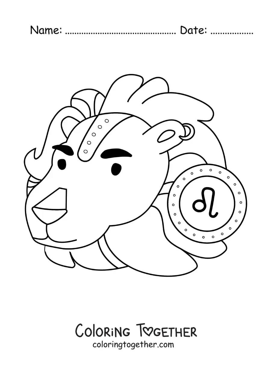 Coloring page of the animated Leo sign with its symbol