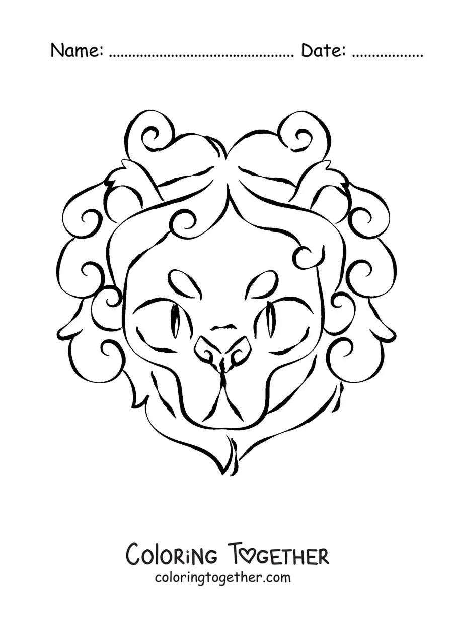 Coloring page of an animated Leo sign lion head