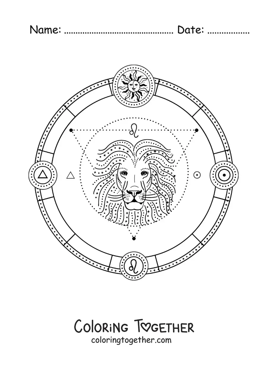 Coloring page of symbols of the Leo zodiac sign