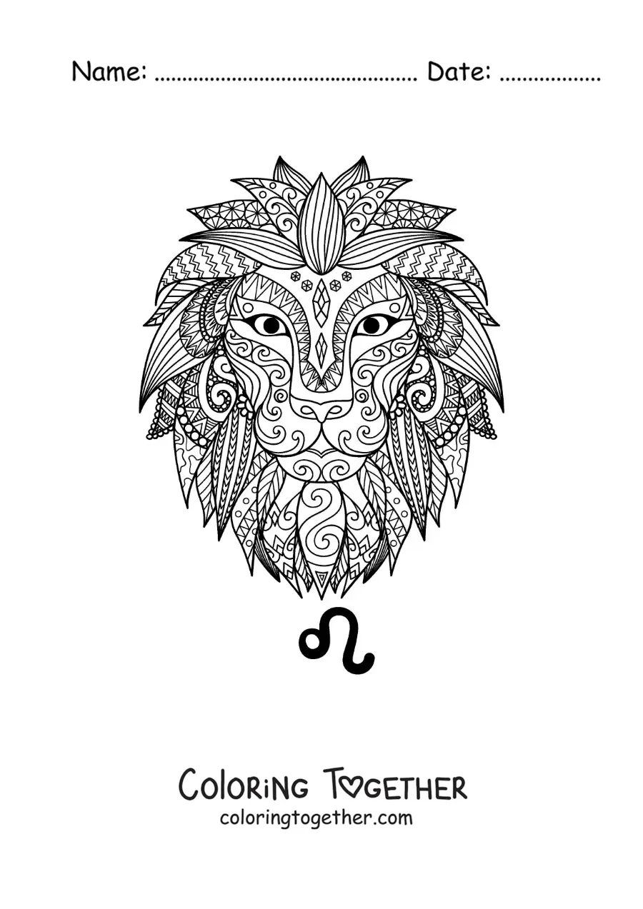 Coloring page of a Leo sign lion mandala