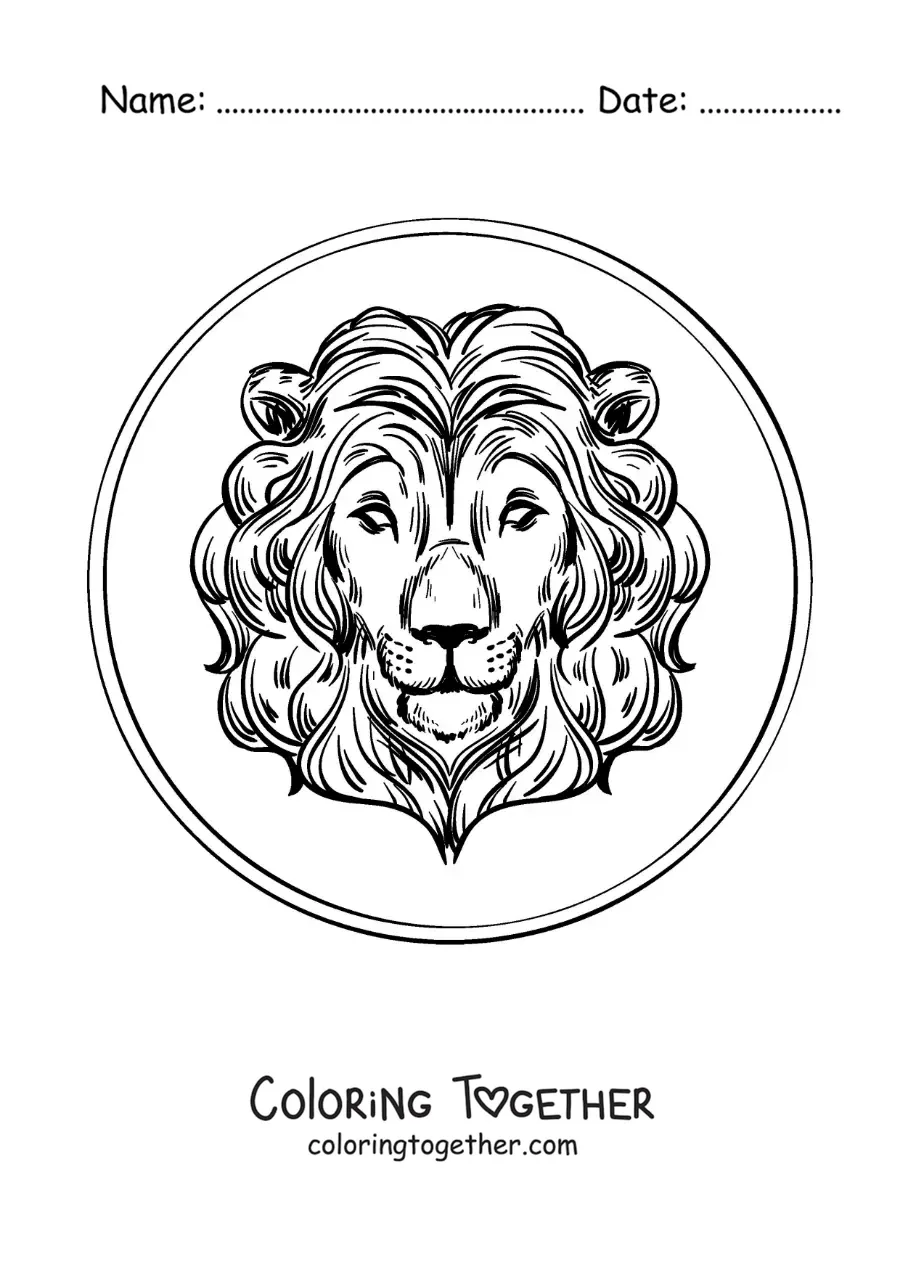 Coloring page of a realistic Leo sign lion