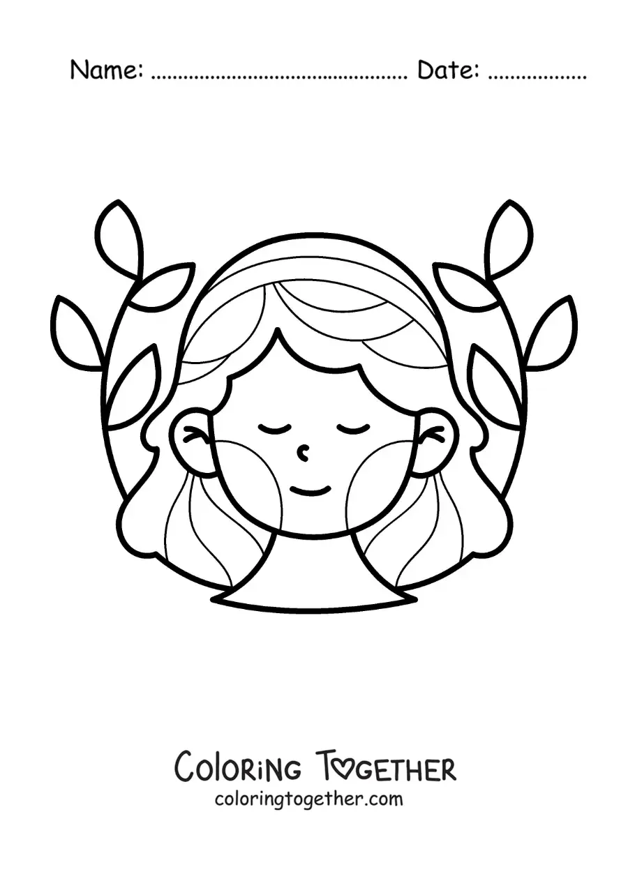 Coloring page of an animated Virgo sign woman with plants