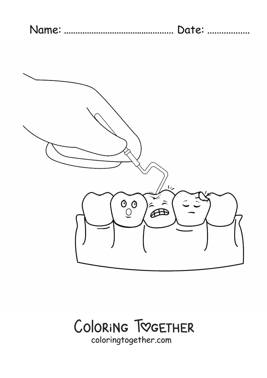Coloring page of the treatment of an animated cavity