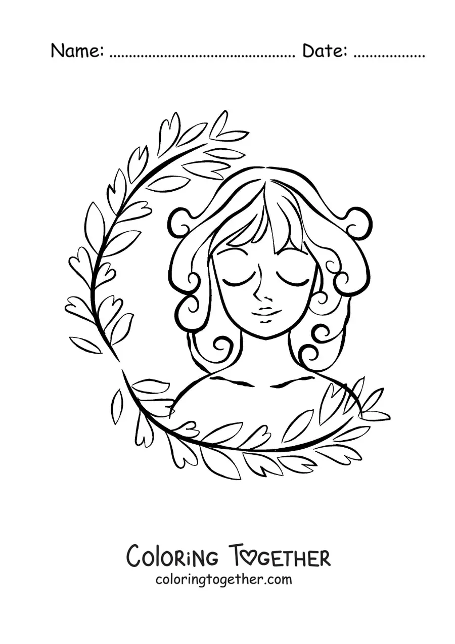 Coloring page of the Virgo zodiac sign with plants