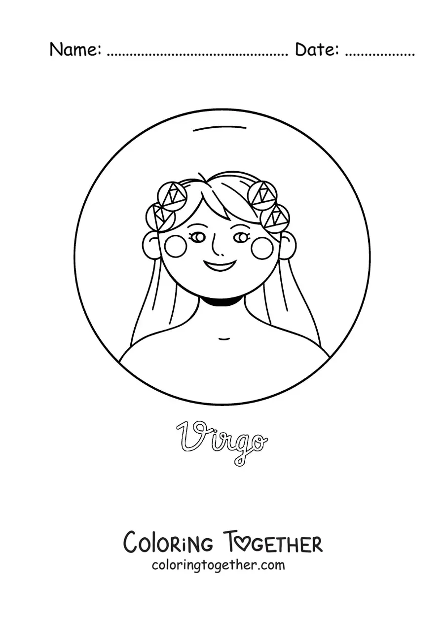 Coloring page of the Virgo zodiac sign with its name