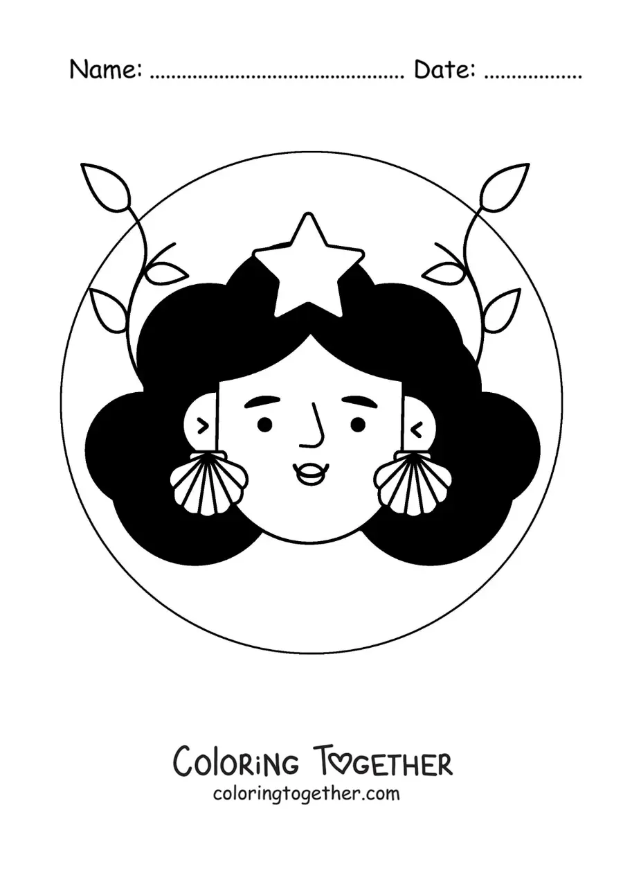 Coloring page of an animated Virgo zodiac sign girl