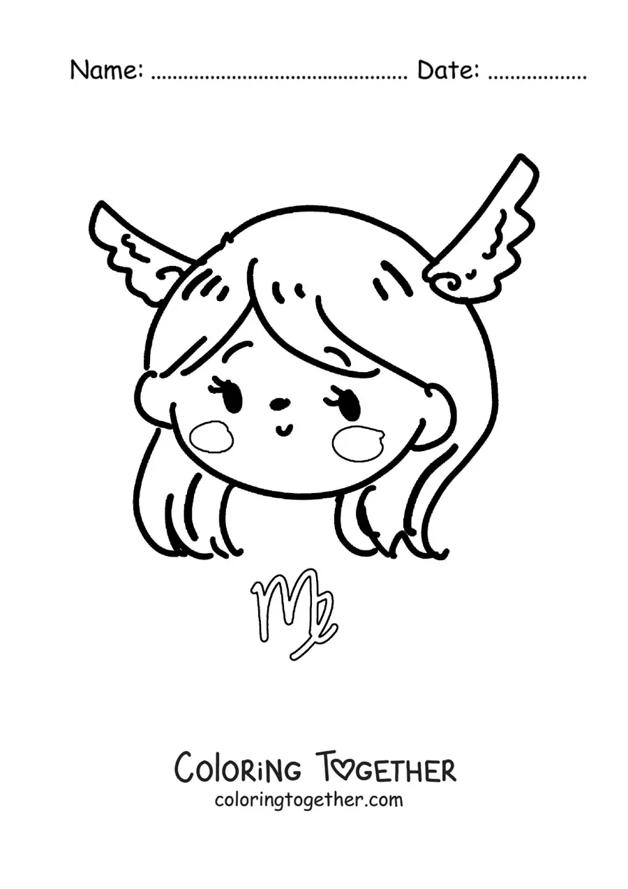Coloring page of an animated kawaii Virgo sign girl