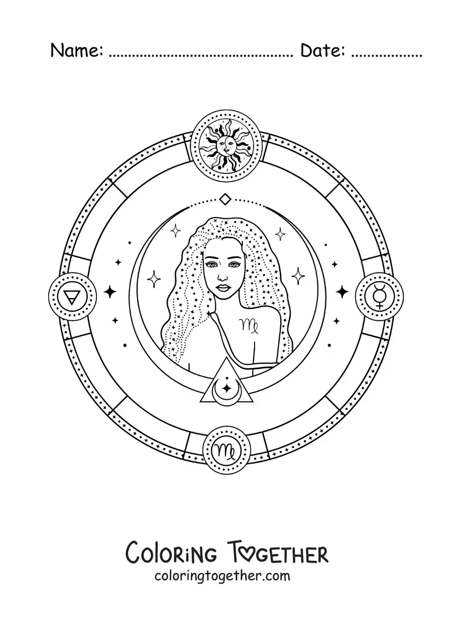 Coloring page of symbols of the Virgo sign