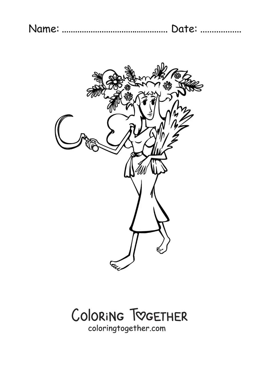 Coloring page of a cartoon Virgo sign woman