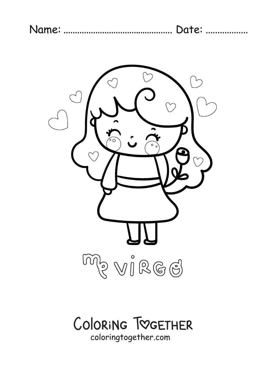 Coloring page of a kawaii girl with the Virgo symbol