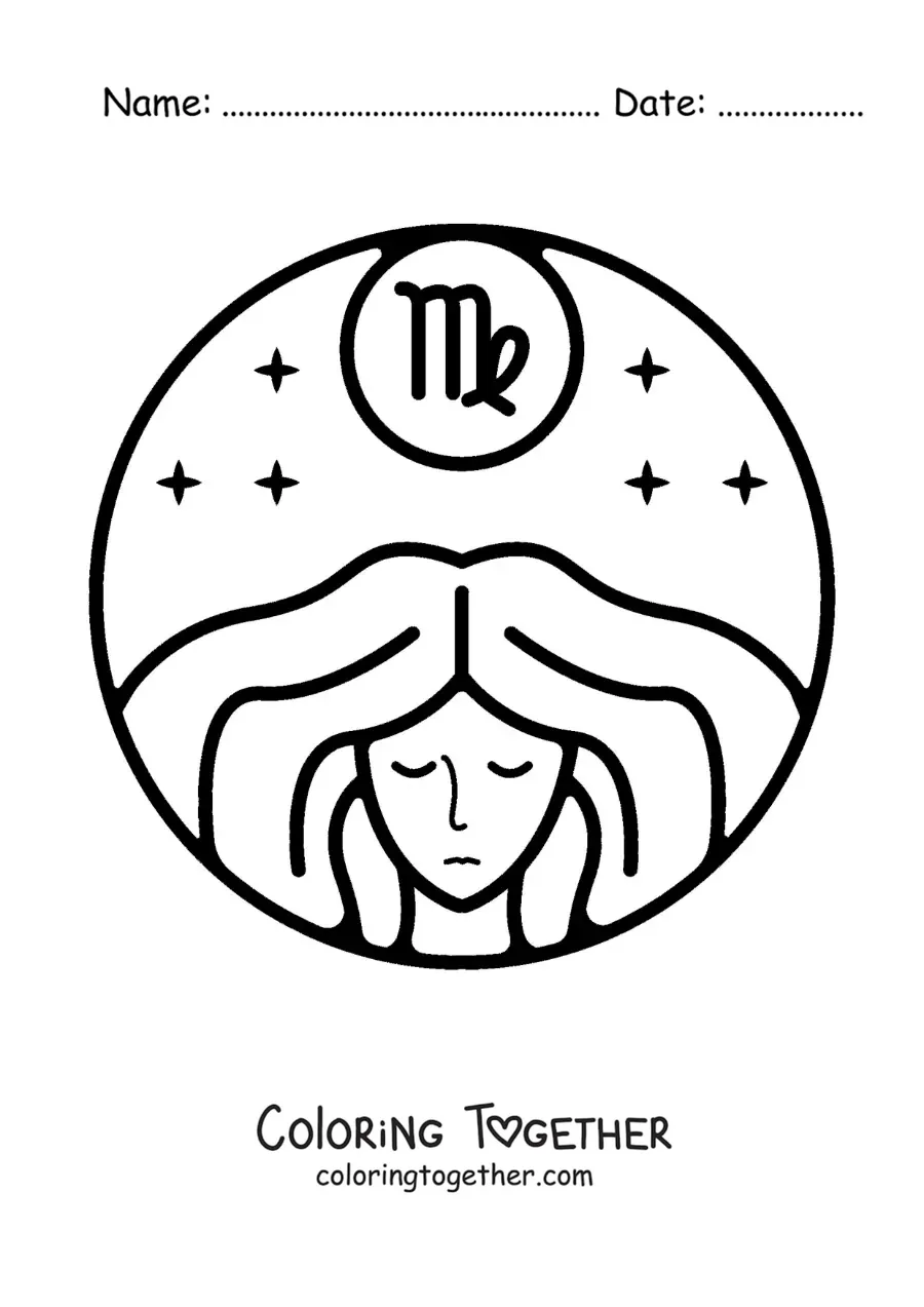 Coloring page of a woman with the easy Virgo zodiac sign