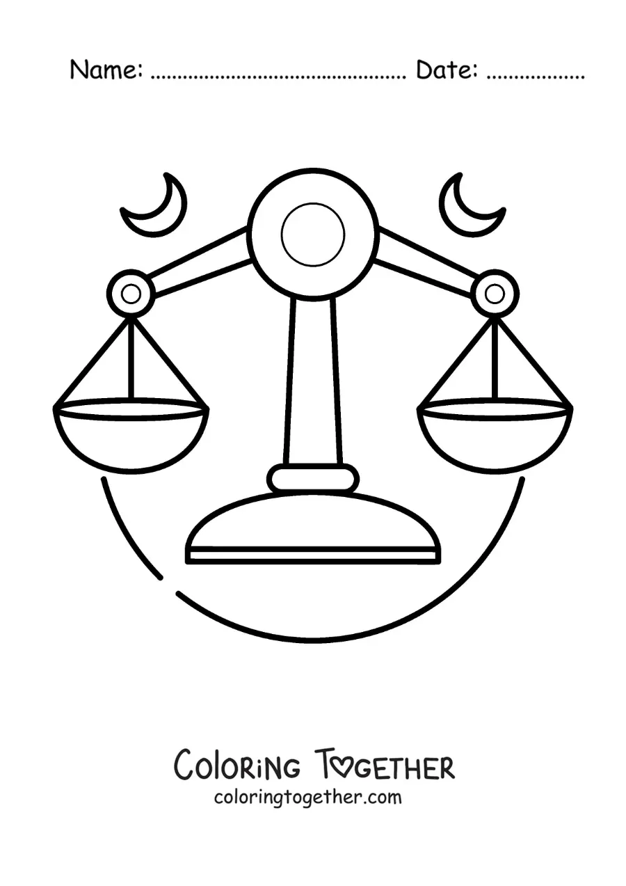 Coloring page of the Libra sign scales with two moons
