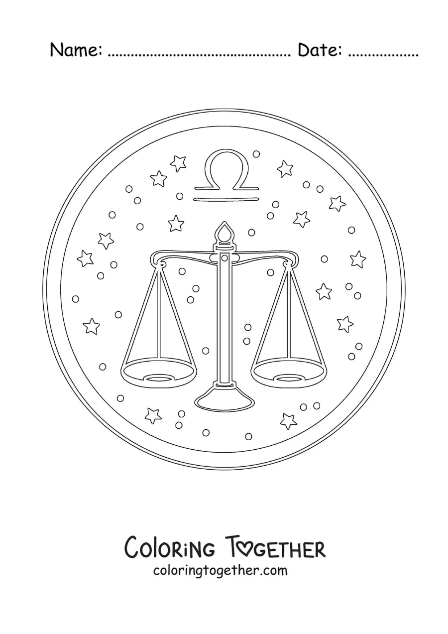 Coloring page of the Libra sign with stars