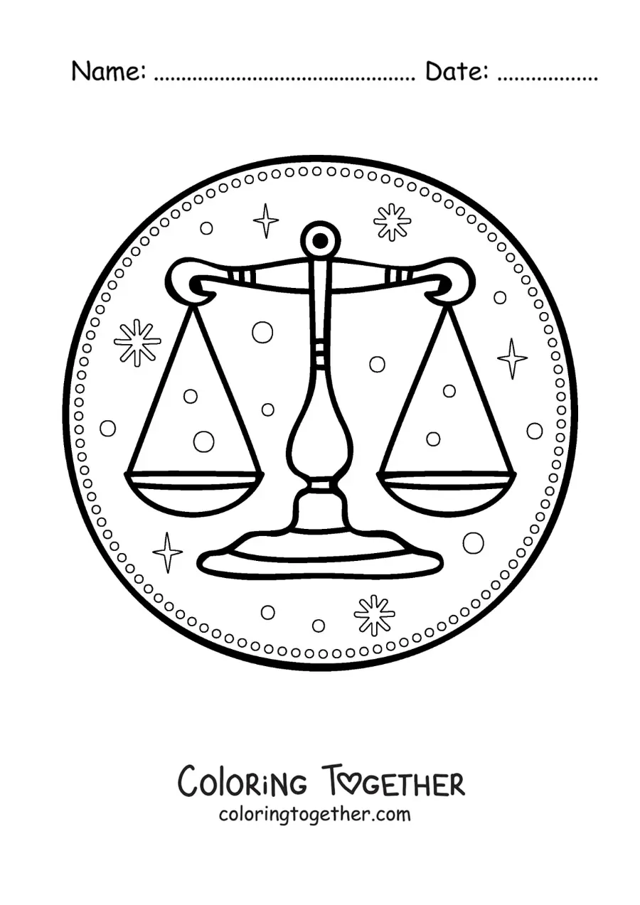 Coloring page of the Libra sign scales with stars