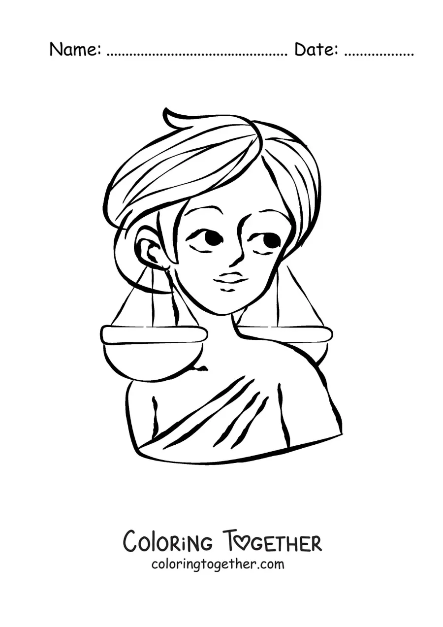 Coloring page of an animated Libra sign woman