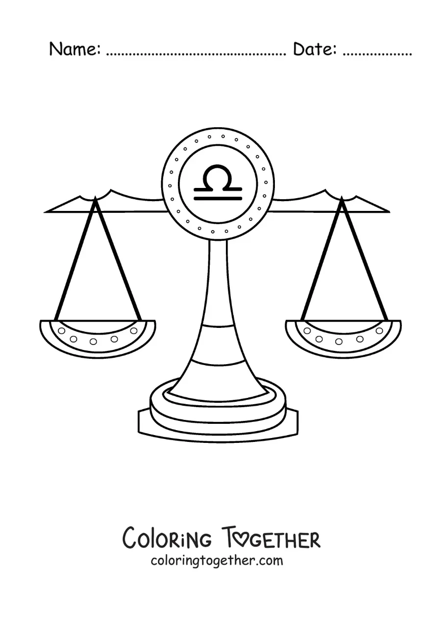 Coloring page of the Libra scales of justice with its symbol